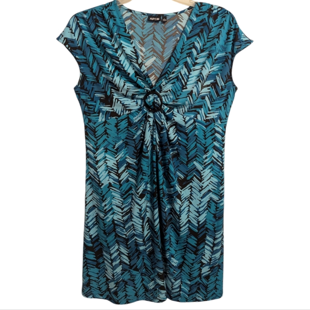 Apt. 9 women's sleeveless mini dress Large v neck blue center ring w-210